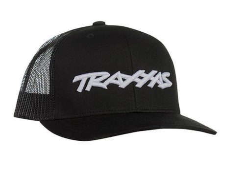 Trucker Cap schwarz/Logo weiß, runder Schirm