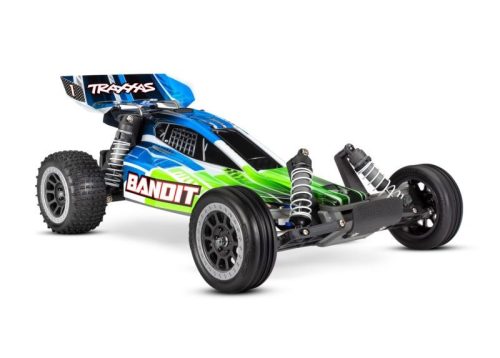 ÚJ TRAXXAS BANDIT ZÖLD 1/10 2WD EXTREME SPORT BUGGY, RTR, KEFÉS MOTORRAL, AKKUMULÁTORRAL ÉS 4 AMP-ES USB-C TÖLTŐVEL