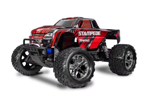 TRAXXAS Stampede piros 1/10 2WD Monster-Truck RTR kefés motorral, HD, akkumulátorral és 4Amperes USB-C töltővel