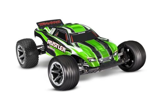 TRAXXAS Rustler zöld 1/10 2WD Stadium-Truck RTR, akkumulátorral és USB C töltővel