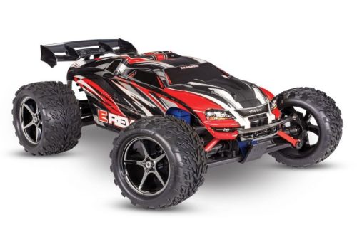 TRAXXAS E-Revo piros 1/16 Monster-Truck RTR, akkumulátorral és USB C töltővel