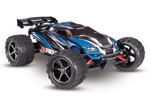 ÚJ TRAXXAS E-REVO KÉK 1/16 MONSTER TRUCK RTR KEFÉS MOTORRAL, AKKUMULÁTORRAL ÉS USB-C TÖLTŐVEL